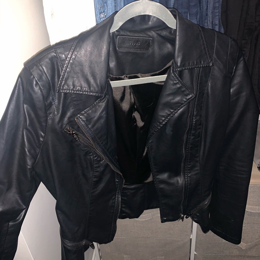 Black slim fitting leather jacket